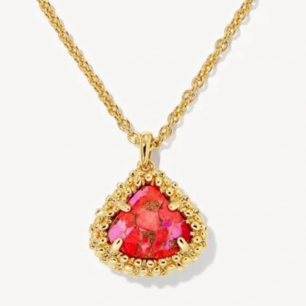Kendra Scott Framed Kendall Gold Red Pendant Necklace - Picture 9 of 9